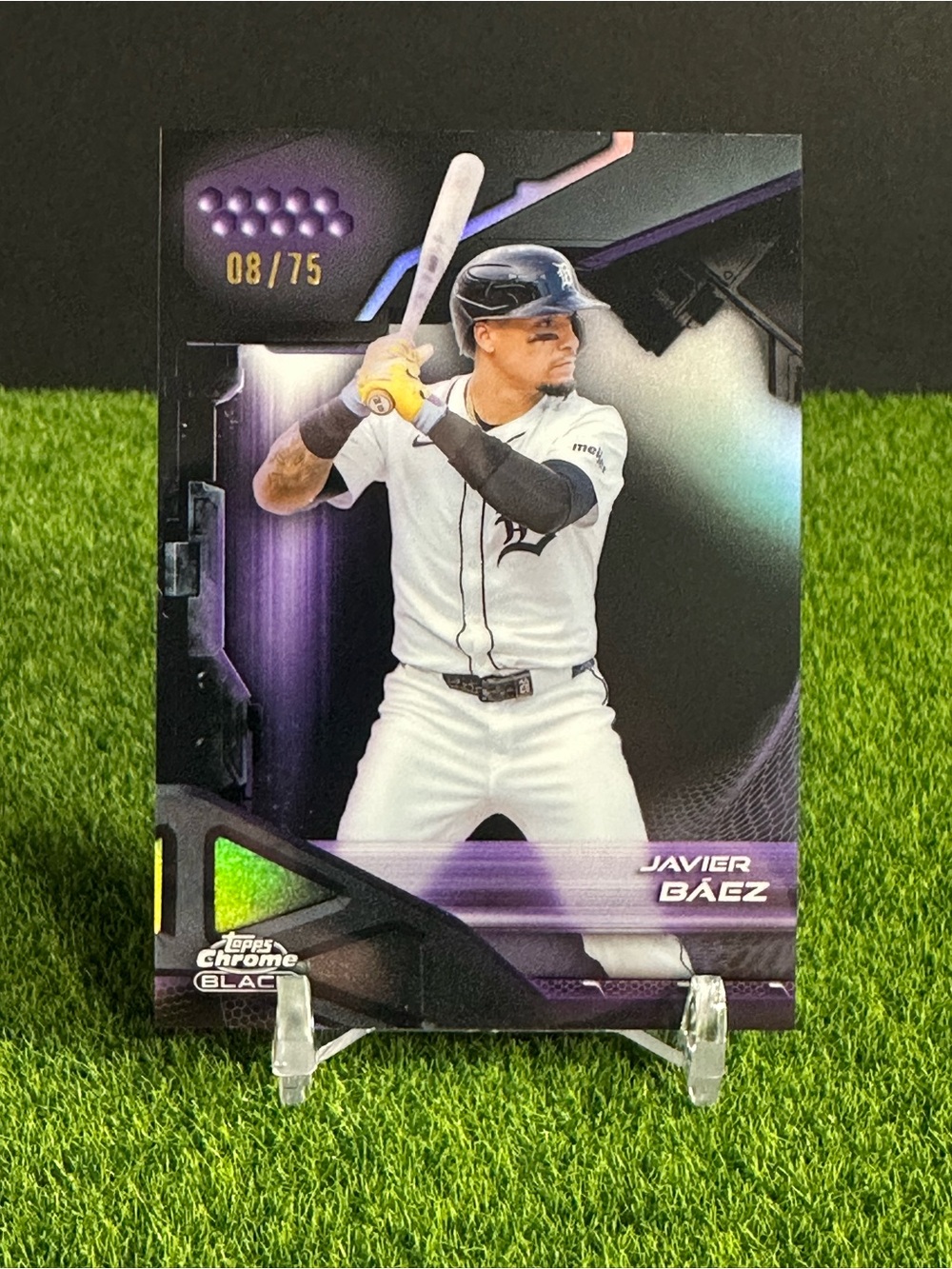 Javier Baez 2026 Topps Chrome Black #83   Purple Wave Refractor /75 Detroit